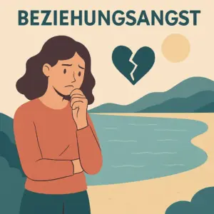 Beziehungsangst verstehen – Symbolische Illustration einer Person, die zögerlich am Ufer eines Sees steht und emotionale Nähe reflektiert.